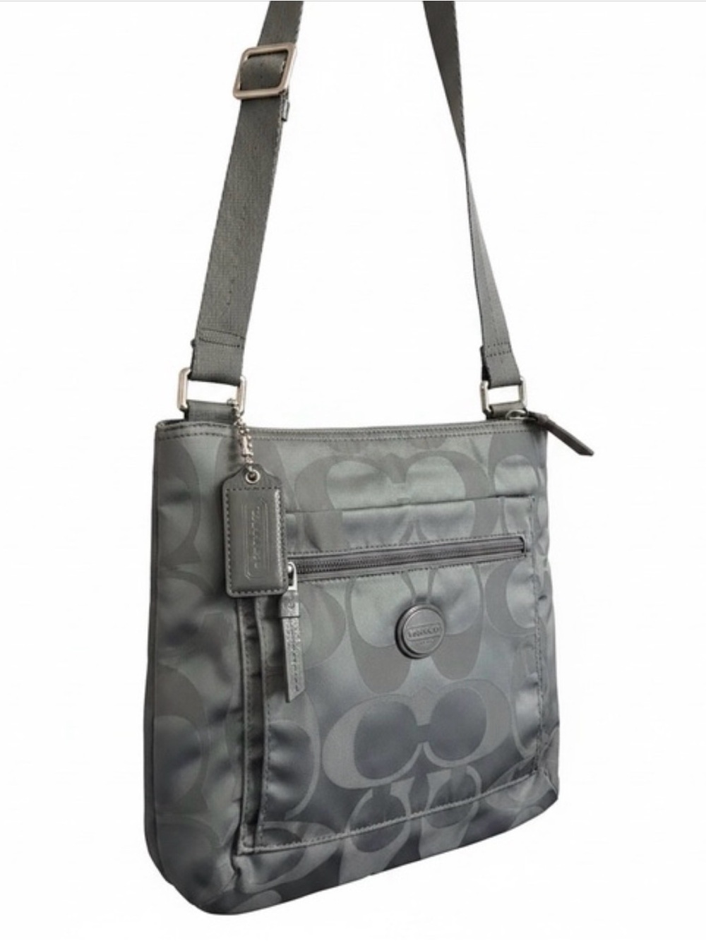 Coach F77408 Signature Nylon File Crossbody Bag in Silver/Mineral